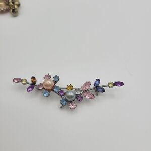 Multicolor Glass and Faux Pearl Flower Brooch Silver tone Bought in hawaii